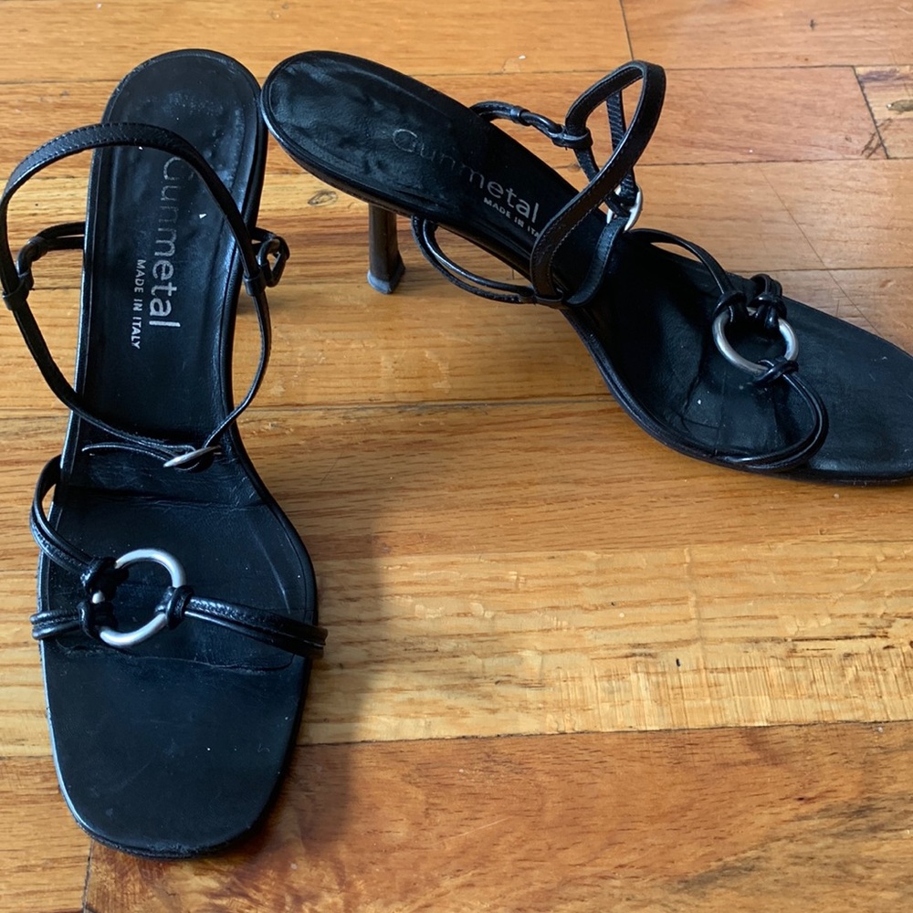 Vintage Gunmetal black leather heels